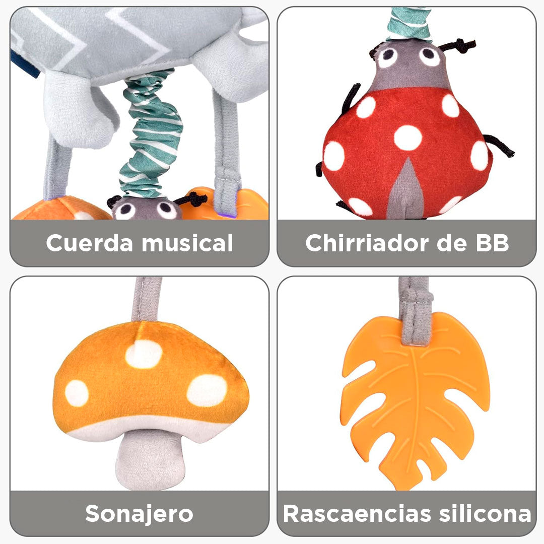 Móvil musical de cuerda con diseño de peluche, sonajero para cuna, coche o gimnasio, con rascaencias en silicona suave, caja de melodías a cuerda