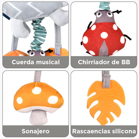Móvil musical de cuerda con diseño de peluche, sonajero para cuna, coche o gimnasio, con rascaencias en silicona suave, caja de melodías a cuerda