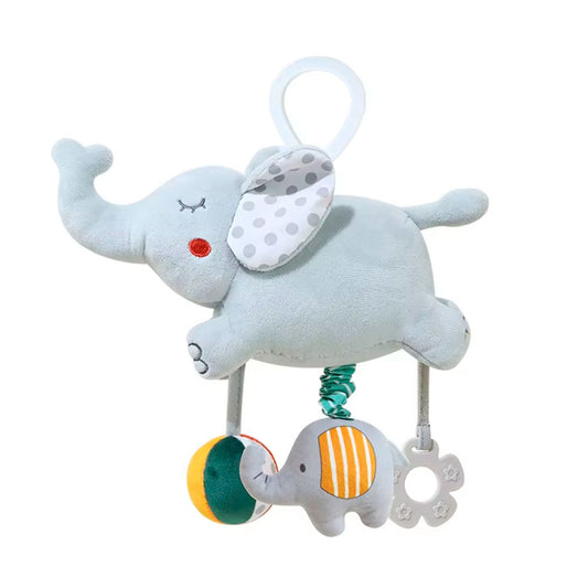 Móvil musical de cuerda con diseño de peluche, sonajero para cuna, coche o gimnasio, con rascaencias en silicona suave, caja de melodías a cuerda