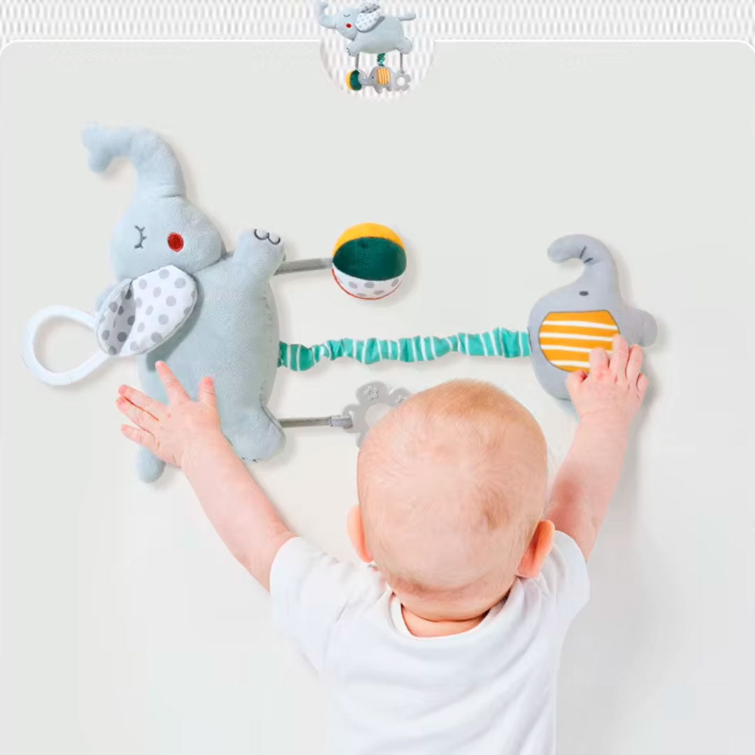 Móvil musical de cuerda con diseño de peluche, sonajero para cuna, coche o gimnasio, con rascaencias en silicona suave, caja de melodías a cuerda