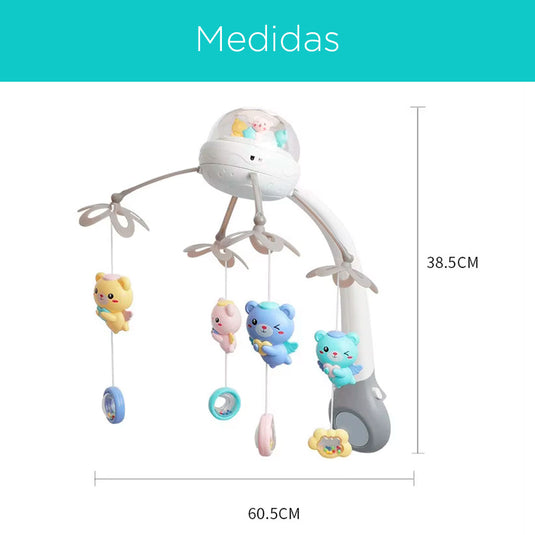 Móvil giratorio cuna con proyección y melodías, detalles coloridos, con mando a distancia o función con botones táctiles, hecho en material resistente - Kids Melody
