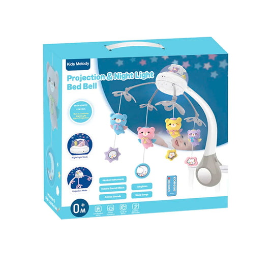Móvil giratorio cuna con proyección y melodías, detalles coloridos, con mando a distancia o función con botones táctiles, hecho en material resistente - Kids Melody