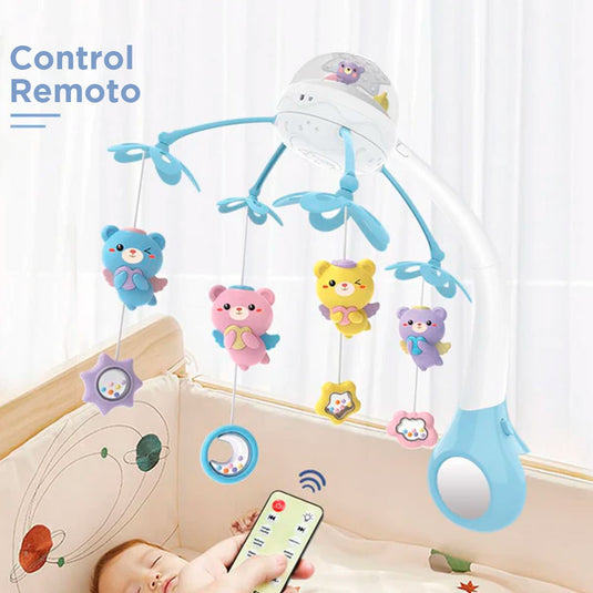Móvil giratorio cuna con proyección y melodías, detalles coloridos, con mando a distancia o función con botones táctiles, hecho en material resistente - Kids Melody