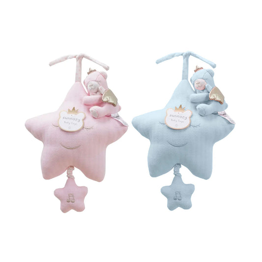 Móvil músical con diseño de estrella para cuna de bebé, con adorable diseño de estrella de peluche, caja de musica a cuerda, ideal para coche, carro o la cuna