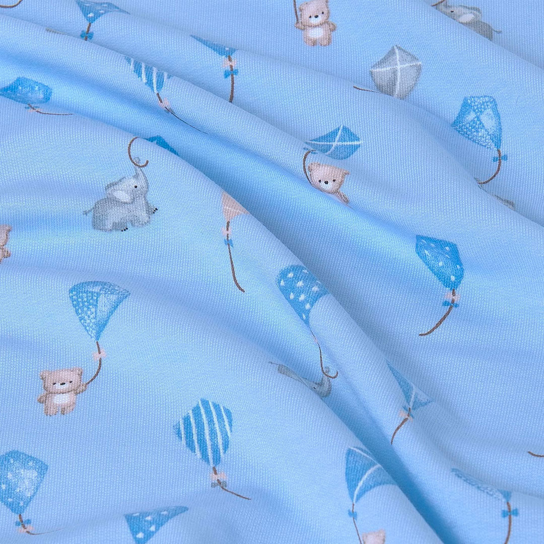 Manta muselina azul estampada animalitos y globos, pieza ligera de fácil doblado, manta de múltiples usos para tu bebé - Mayoral