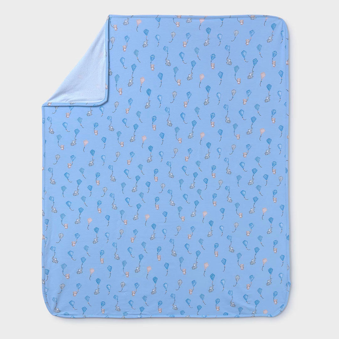 Manta muselina azul estampada animalitos y globos, pieza ligera de fácil doblado, manta de múltiples usos para tu bebé - Mayoral