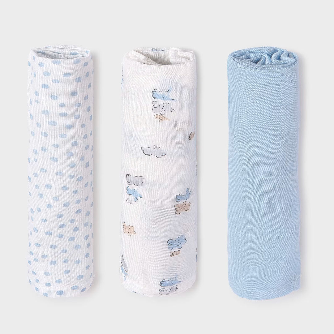 Set x3 sábanas muselinas con estampado para bebé, paquete de 3 unidades de gasas hechas en tela ligera e hipoalergénica - Mayoral