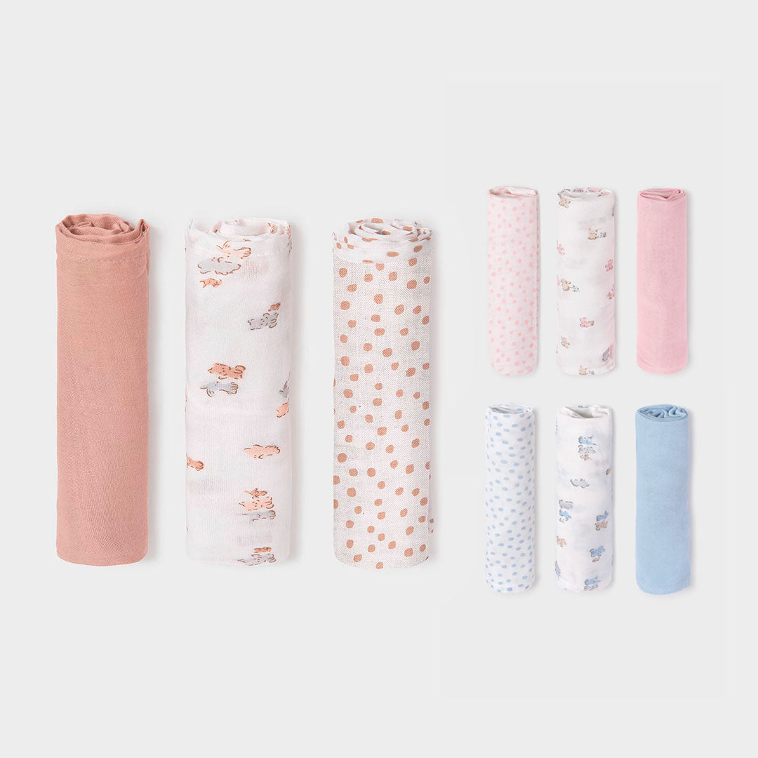 Set x3 sábanas muselinas con estampado para bebé, paquete de 3 unidades de gasas hechas en tela ligera e hipoalergénica - Mayoral