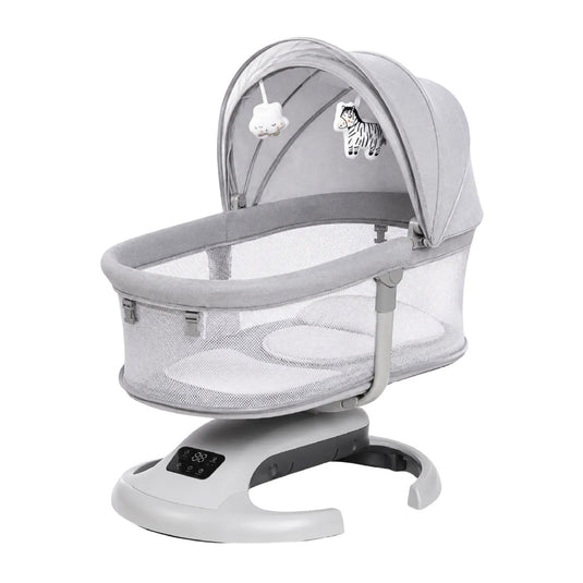 Mecedora eléctrica InfiniOrbit para bebé con balanceo, vibración, Bluetooth, temporizador, asiento reclinable y barra de juguetes - Mastela