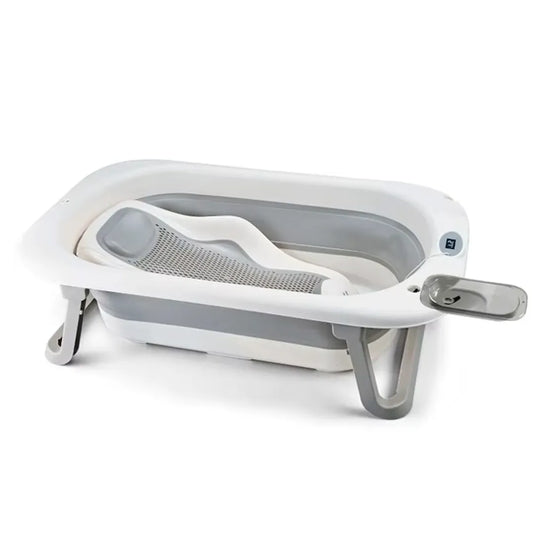 Bañera plegable para bebé 6 en 1 con patas, tapón termosensible, soporte para recién nacido y accesorios completos, plegado de 6.5cm, material PP y TPE libre de tóxicos