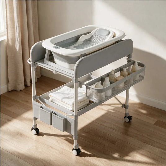 Bañera plegable para bebé 6 en 1 con patas, tapón termosensible, soporte para recién nacido y accesorios completos, plegado de 6.5cm, material PP y TPE libre de tóxicos