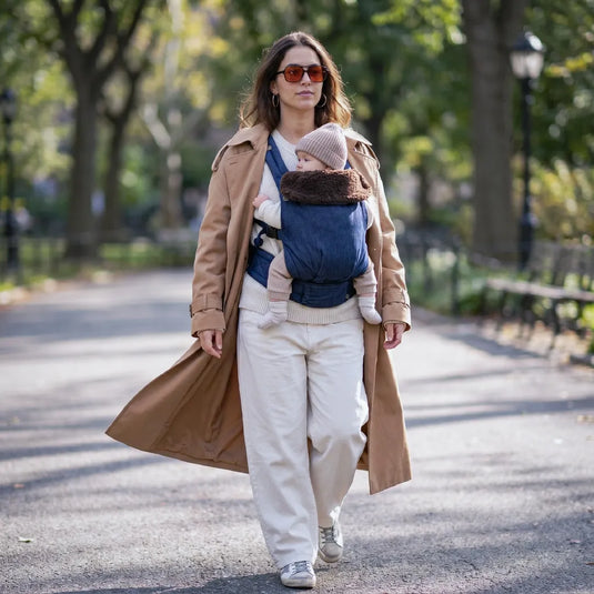 Mochila portabebés ergonómica evolutiva Balance Urban Denim con sherpa removible, transpirable y ajustable, desde recién nacido hasta 20 kg - Kargo