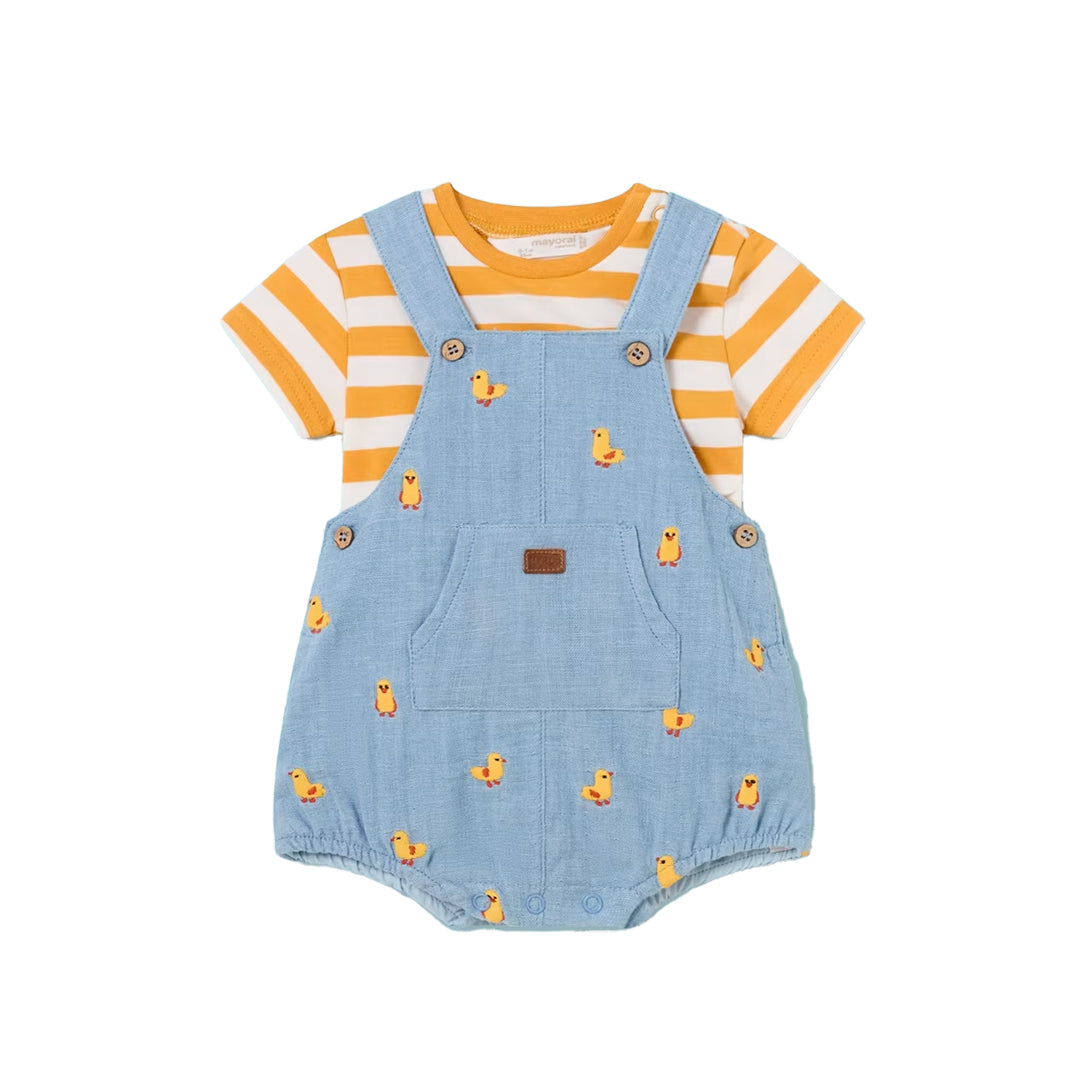 Conjunto Overall de patitos y camiseta a rayas amarillas para recién nacido - Mayoral
