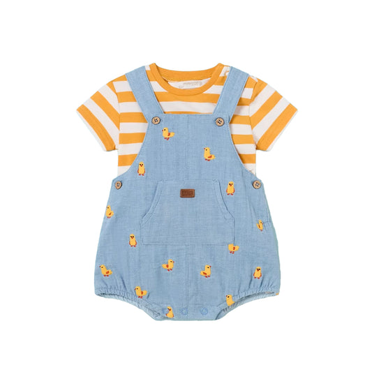 Conjunto Overall de patitos y camiseta a rayas amarillas para recién nacido - Mayoral