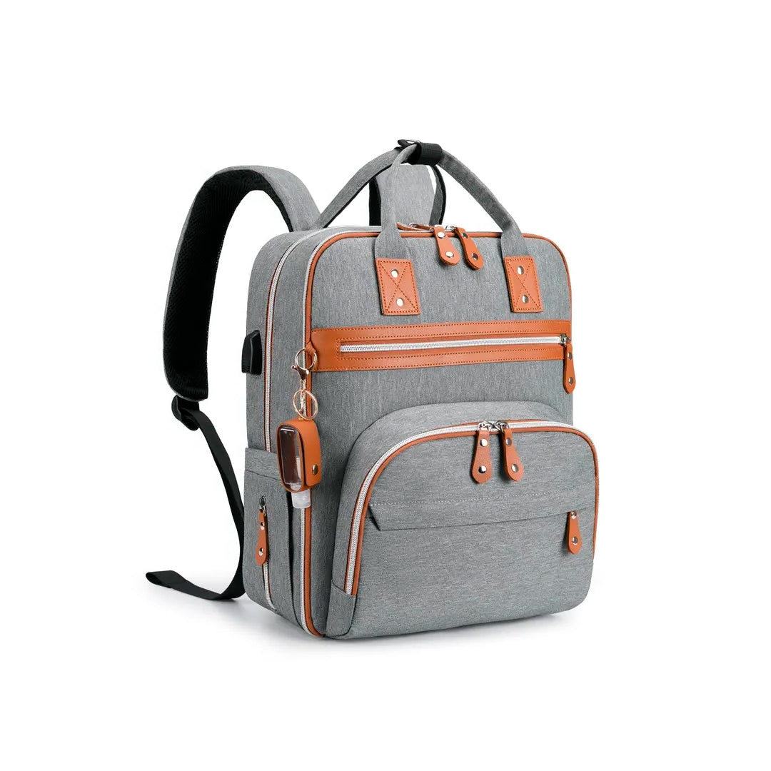 Pañalera tipo morral, multifuncional, con compartimiento para computador y puerto USB Gris