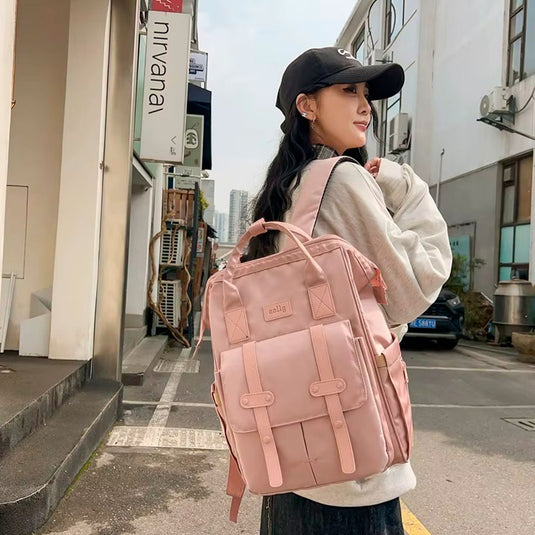 Pañalera morral de doble correas con botones, de gran capacidad, bolso multifuncional, con bolsillos térmicos, correas ajustables, múltiples divisiones interiores