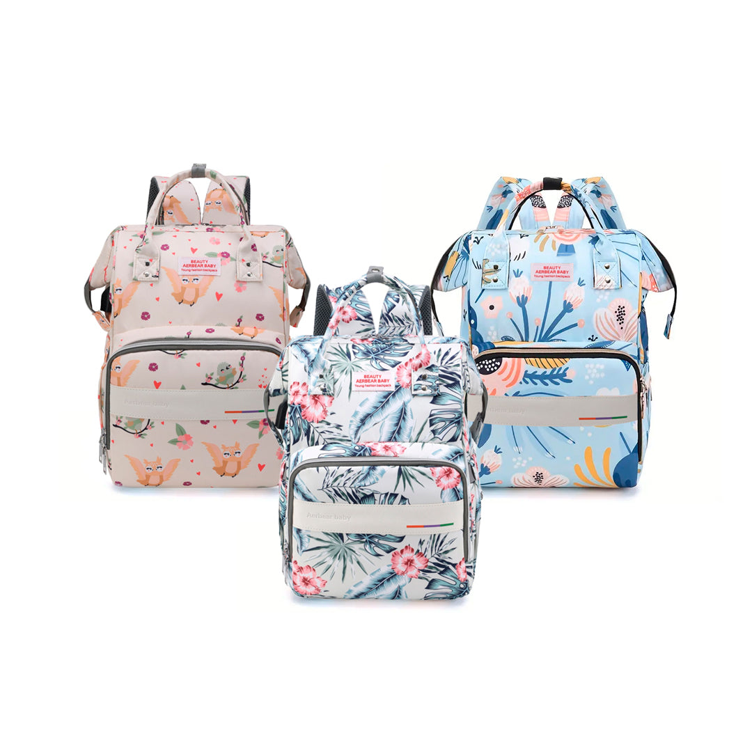 Pañalera Estampada tipo morral con bolsillos térmicos y bolsillo trasero