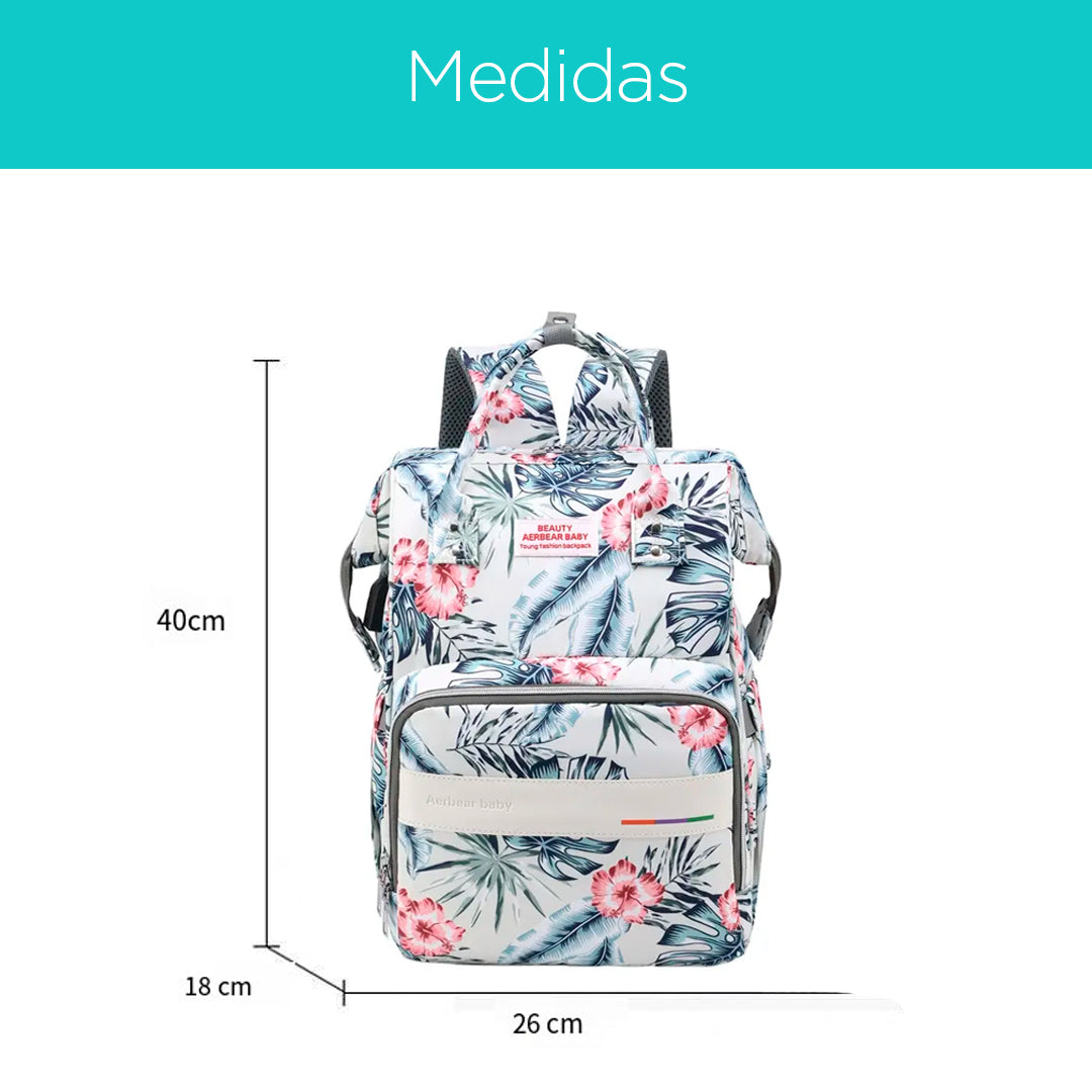 Pañalera Estampada tipo morral con bolsillos térmicos y bolsillo trasero