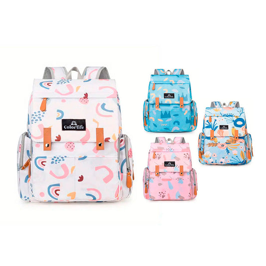 Pañalera solapa con diseño estampado, de gran capacidad, con bolsillo térmico y soporte para coche - Color&Life
