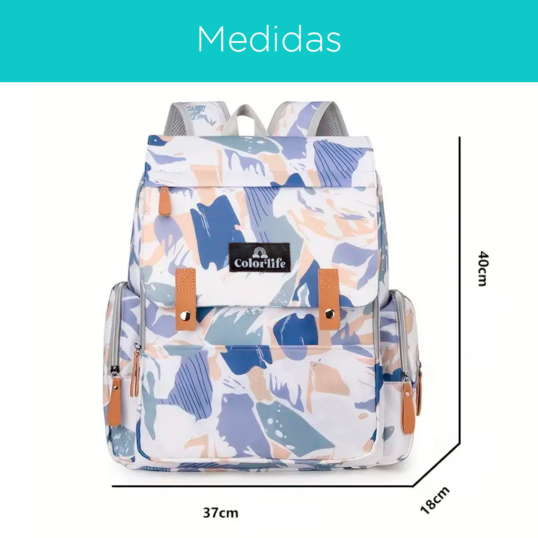 Pañalera solapa con diseño estampado, de gran capacidad, con bolsillo térmico y soporte para coche - Color&Life