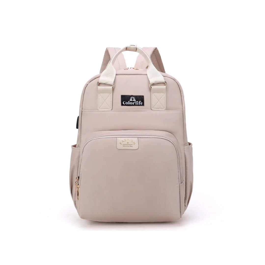 Pañalera multifuncional tipo morral, unisex, de gran capacidad y con soporte para coche - Color&Life Beige