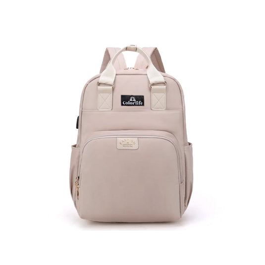 Pañalera multifuncional tipo morral, unisex, de gran capacidad y con soporte para coche - Color&Life Beige