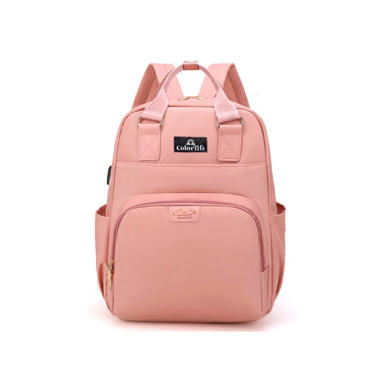 Pañalera multifuncional tipo morral, unisex, de gran capacidad y con soporte para coche - Color&Life Rosa