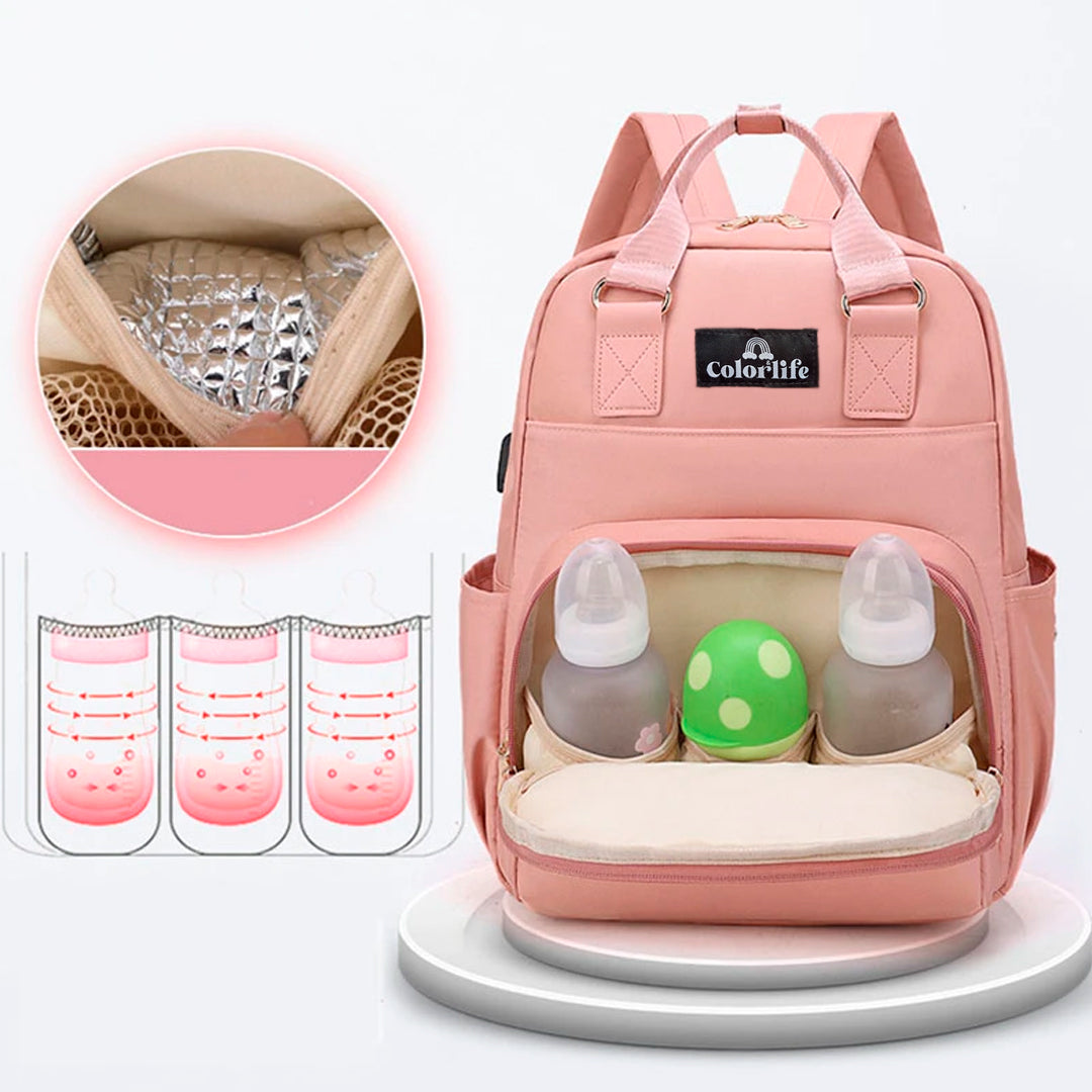 Pañalera multifuncional tipo morral, unisex, de gran capacidad y con soporte para coche - Color&Life