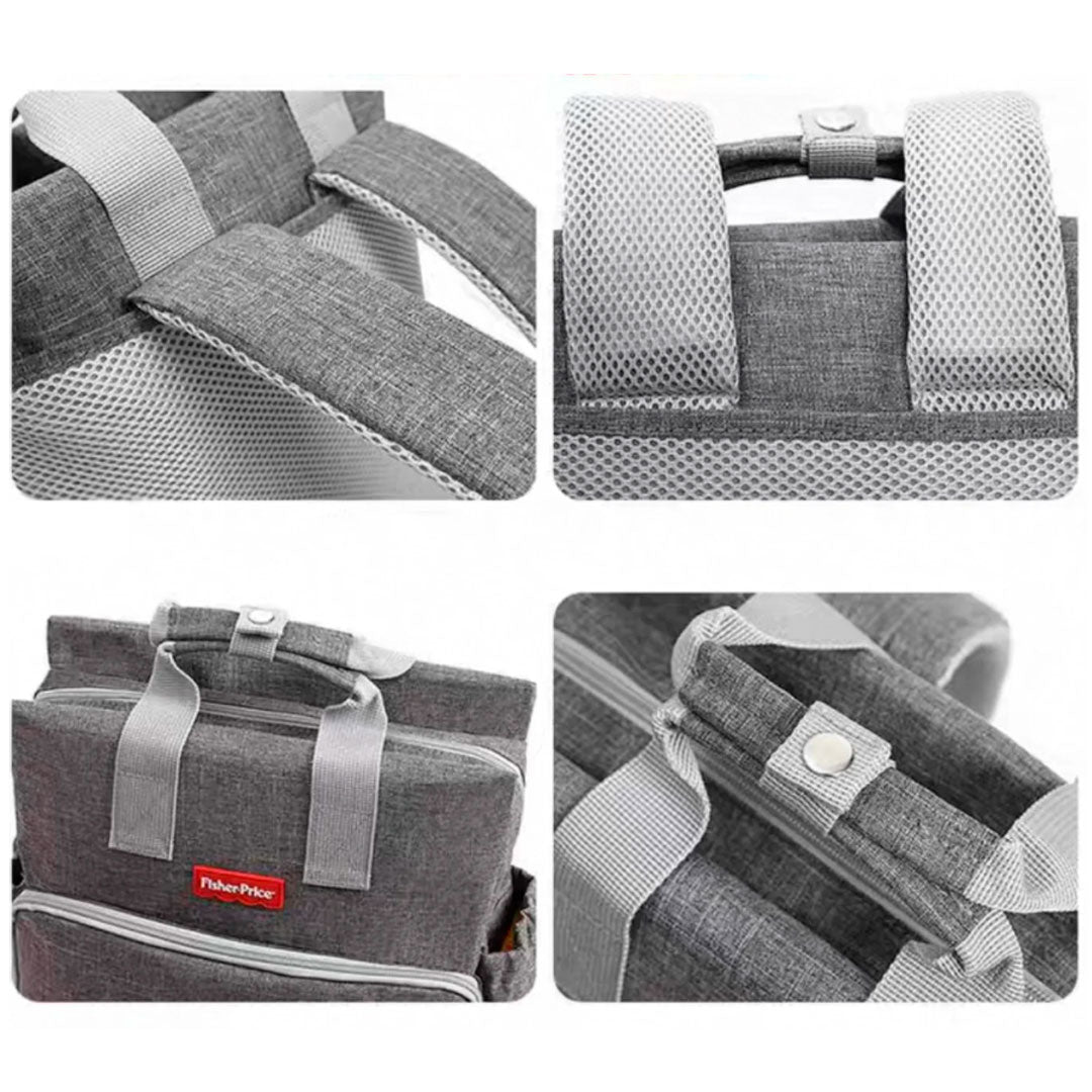 Pañalera tipo morral con cambiador para bebé, multifuncional, de 11 bolsillos, espaldar ajustable, hecha en material de alta calidad - Fisher Price