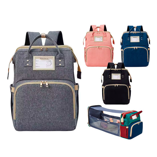 Pañalera para bebé tipo morral con cambiador plegable y soporte para coche