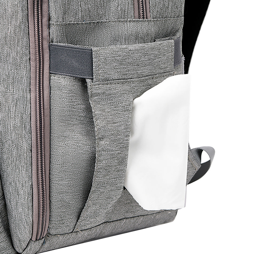 Pañalera tipo morral de gran capacidad, con bolsillos térmicos y cambiador portátil impermeable