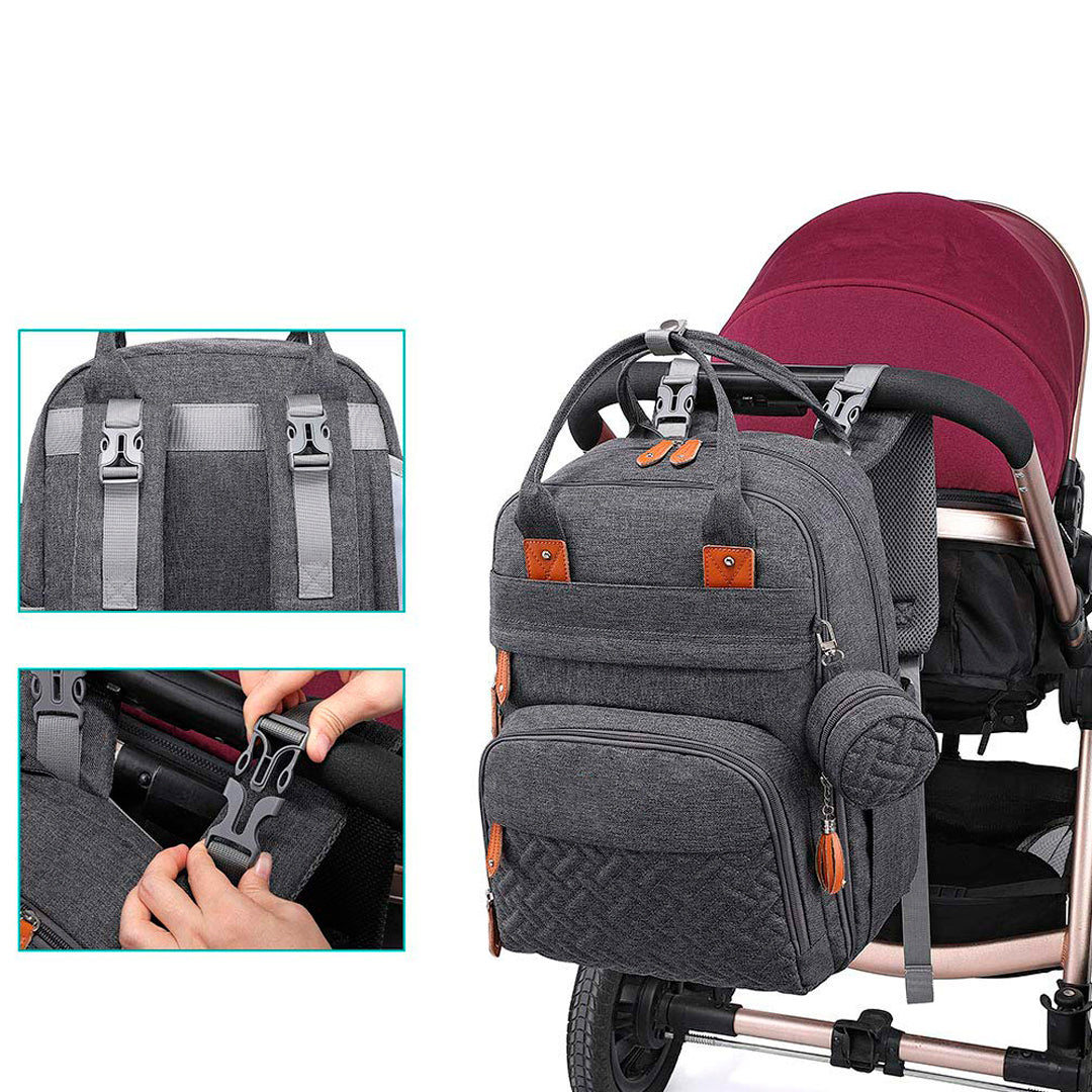 Pañalera tipo morral de gran capacidad, con bolsillos térmicos y cambiador portátil impermeable