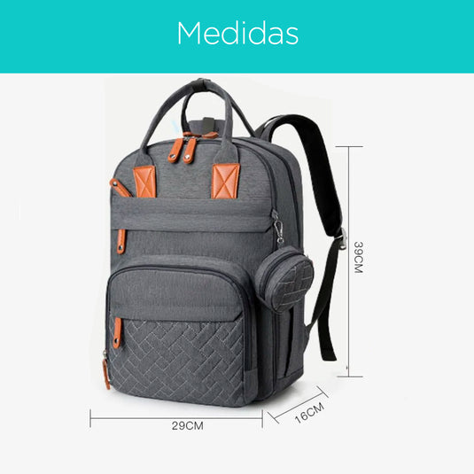 Pañalera tipo morral de gran capacidad, con bolsillos térmicos y cambiador portátil impermeable