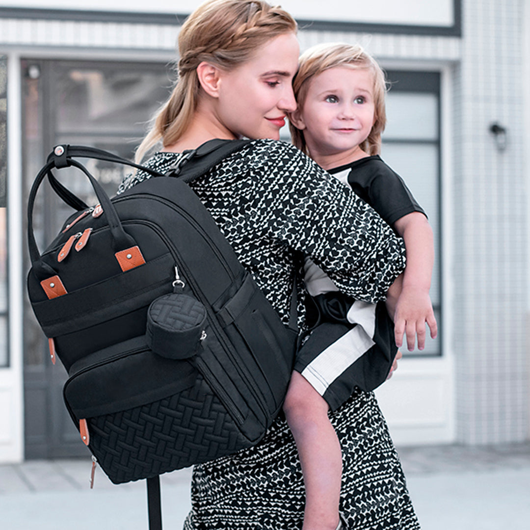 Pañalera tipo morral de gran capacidad, con bolsillos térmicos y cambiador portátil impermeable