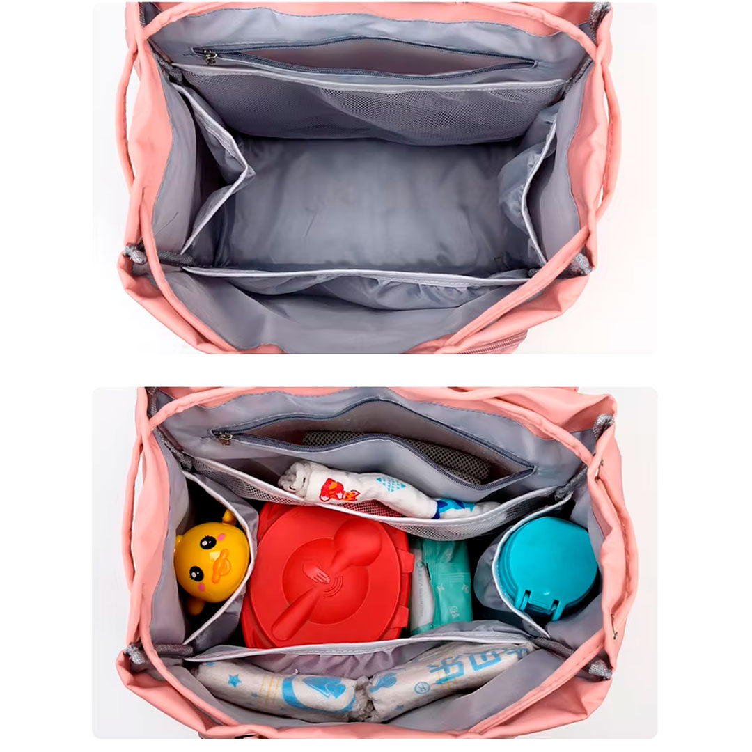 Pañalera morral multifuncional solapa con cierre de cuerdas, con cierre magnético seguro, de gran capacidad , hecha en tela resistente al agua y bolsillos térmicos - Color&Life