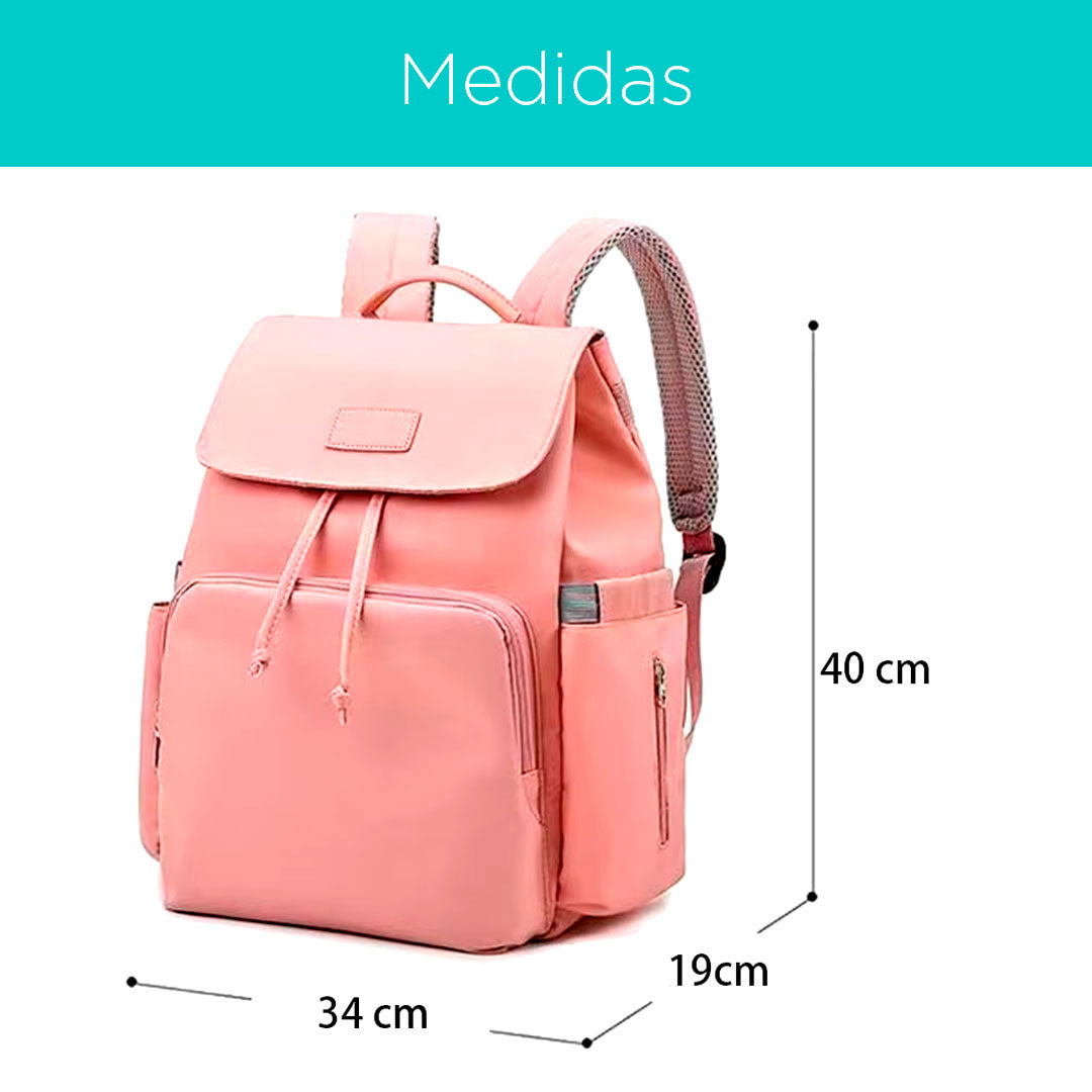 Pañalera morral multifuncional solapa con cierre de cuerdas, con cierre magnético seguro, de gran capacidad , hecha en tela resistente al agua y bolsillos térmicos - Color&Life