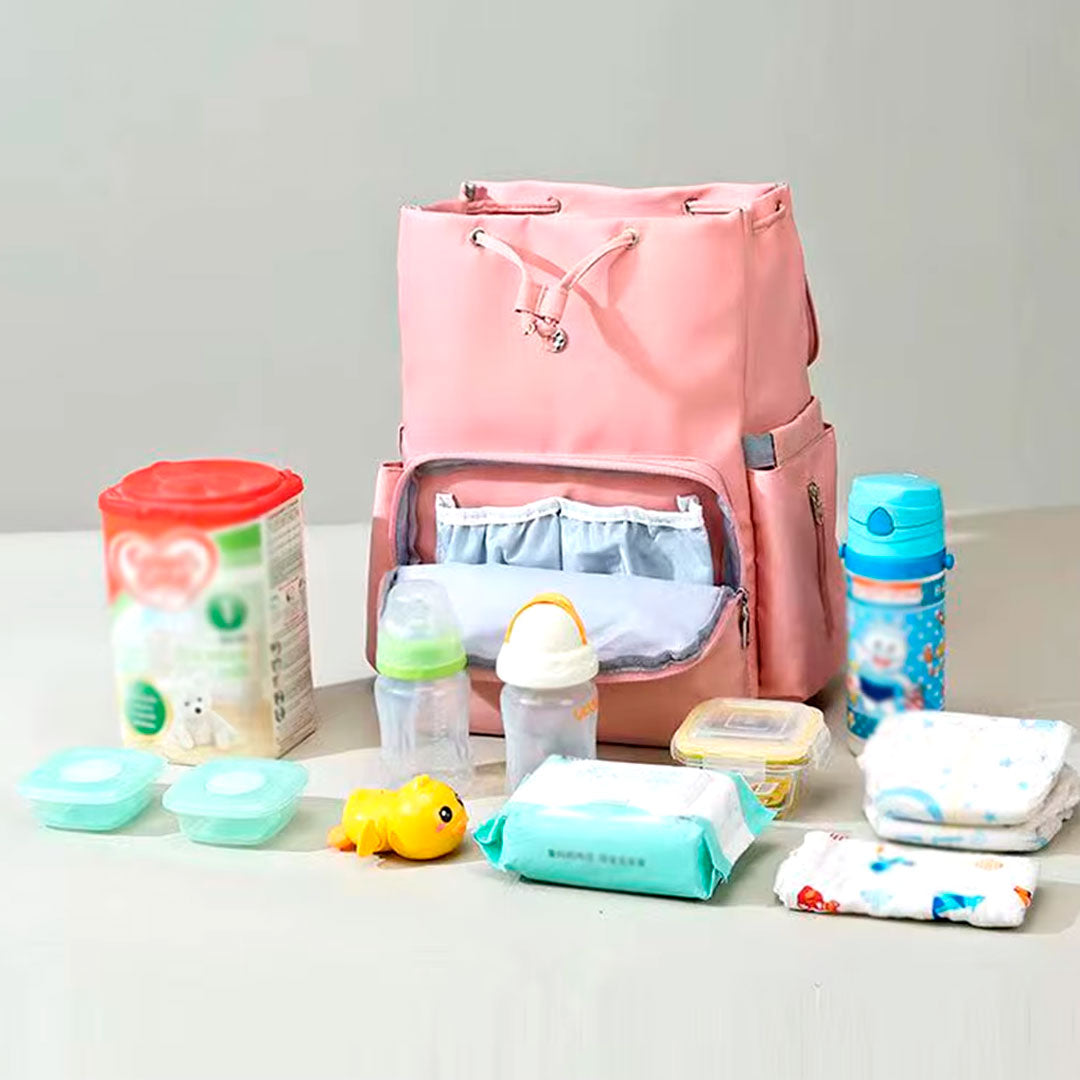 Pañalera morral multifuncional solapa con cierre de cuerdas, con cierre magnético seguro, de gran capacidad , hecha en tela resistente al agua y bolsillos térmicos - Color&Life