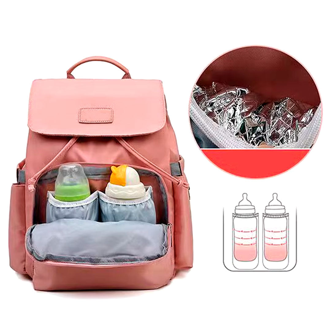 Pañalera morral multifuncional solapa con cierre de cuerdas, con cierre magnético seguro, de gran capacidad , hecha en tela resistente al agua y bolsillos térmicos - Color&Life