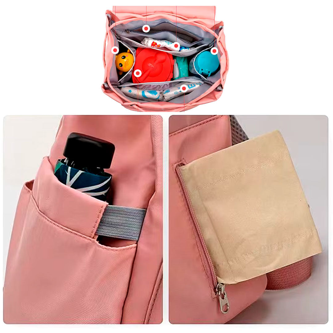 Pañalera morral multifuncional solapa con cierre de cuerdas, con cierre magnético seguro, de gran capacidad , hecha en tela resistente al agua y bolsillos térmicos - Color&Life