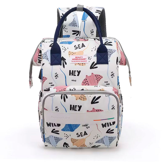Pañalera tipo morral con diseño estampado, material impermeable, de gran capacidad y diseños variados - Sunshine