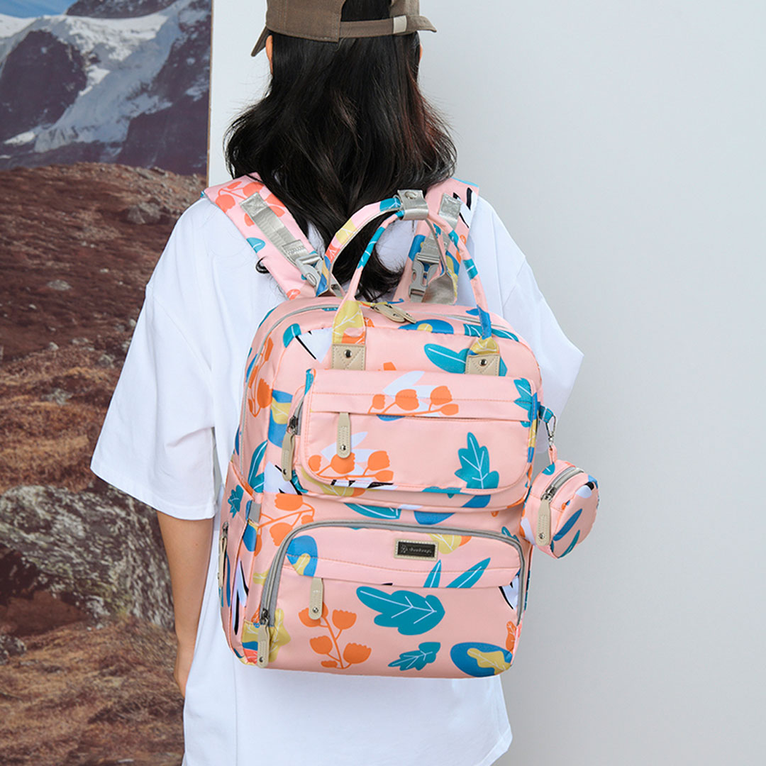 Pañalera con diseño estampado con monedero Duoduoya, de buena capacidad de almacenamiento, múltiples compartimientos, hecha en tela de poliéster Oxford resistente e impermeable