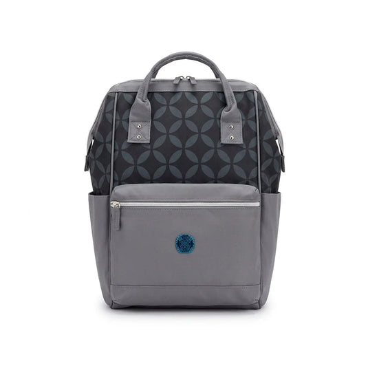 Pañalera morral gris con estampado flores negras - Mesenfants