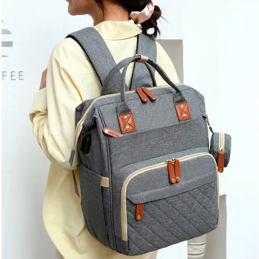 Pañalera moisés con monedero Gris premium para bebés, multifuncional con cuna-cambiador incorporado, de gran capacidad y múltiples compartimentos