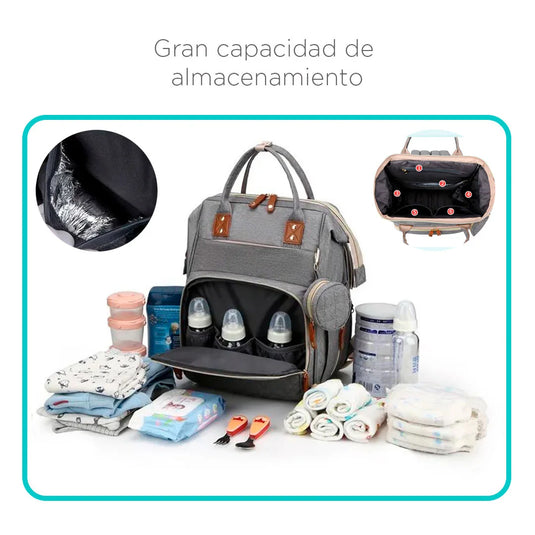 Pañalera moisés con monedero Gris premium para bebés, multifuncional con cuna-cambiador incorporado, de gran capacidad y múltiples compartimentos