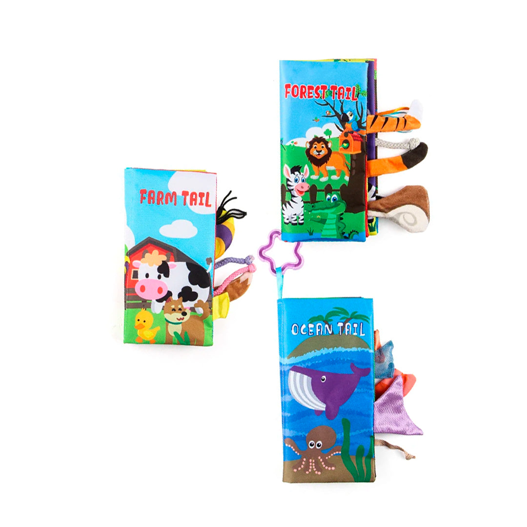 Paquete de 3 libros sensoriales de tela con motivos de animales y diferentes texturas