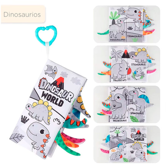 Libro sensorial de tela de contraste para bebé, con diferentes texturas y sonidos al tacto, hecho en material suave e hipoalergénico