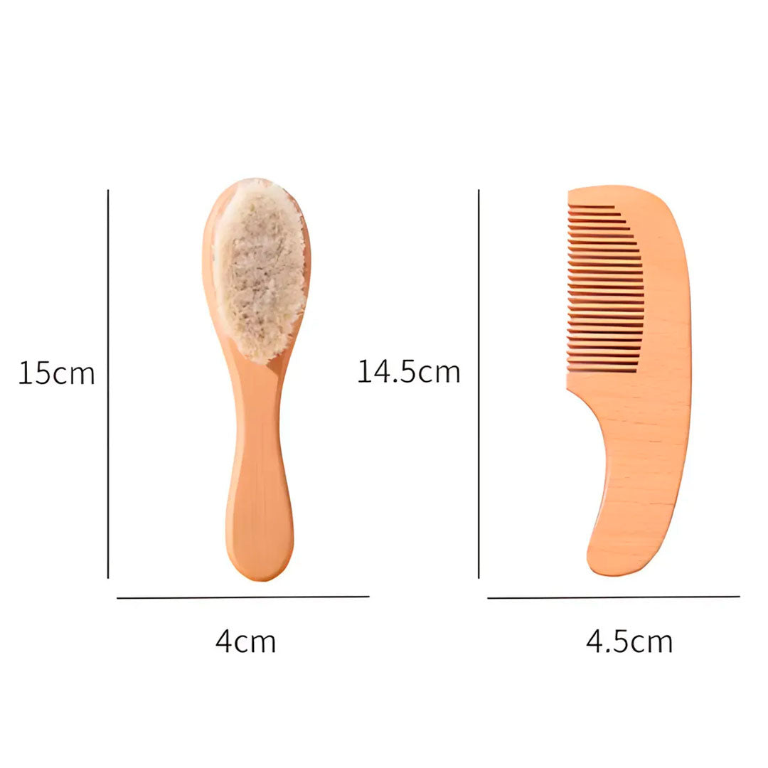 Set x2 piezas de peine y cepillo en bambú para bebé, juego para el cuidado del cabello, con mango ergonómico, hecho en madera suave - Kokibebe