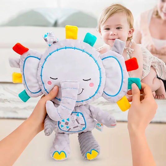 Peluche multisensorial con diseño de animalitos para bebé, hecho en material resistente, suave e hipoalergénico, juguete de apego con distintas texturas, cascabel