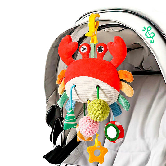 Peluche cangrejo sensorial con función de móvil colgante, juego de estimulación, ideal para llevar contigo o colgar del coche, múltiples texturas de estimulación sensorial