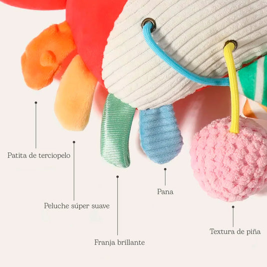 Peluche cangrejo sensorial con función de móvil colgante, juego de estimulación, ideal para llevar contigo o colgar del coche, múltiples texturas de estimulación sensorial
